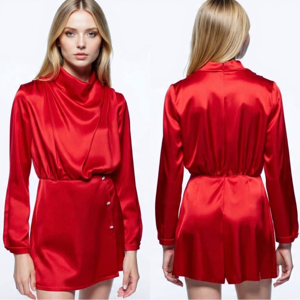 Zara Elegant Red Satin Dress